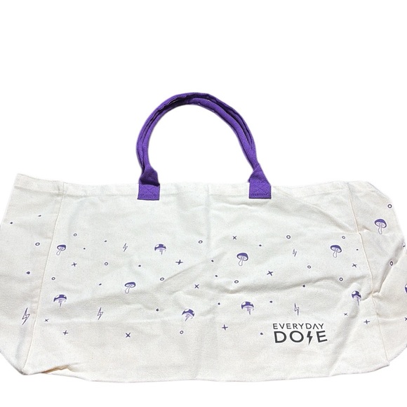 Everyday dose mushroom coffee canvas tote bag cream purple mushroom lightning - Picture 3 of 4
